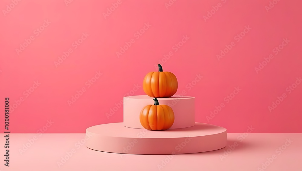 Poster a rendering of an abstract pink background featuring geometric shapes and a podium, designed for a m