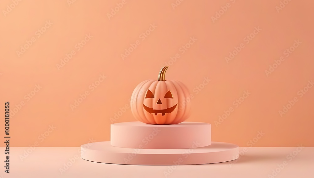 Poster a rendering of a happy halloween scene featuring an abstract autumn design with a cute pumpkin on a 
