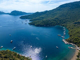 Naklejka premium Bay Sarsala in Mugla, Turkey. View from The Bird's-eye View
