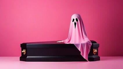 black coffin pink part background pink ghost black part background ghost coming coffin creative halloween