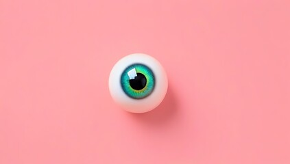 A creative pattern featuring eyeball figurines with colorful eyelashes against a pastel pink background, showcasing a minimal Halloween concept with rainbow-colored eyes.