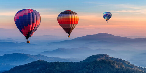 Hot Air Balloons Soaring Over the Balkan Mountains at Sunrise