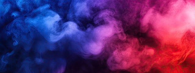 Dramatic smoke and fog in contrasting vivid red, blue, and purple colors.