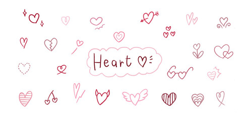 Cute doodle hearts collection. Hand drawn valentines stickers set. Lovely elements for cards design.