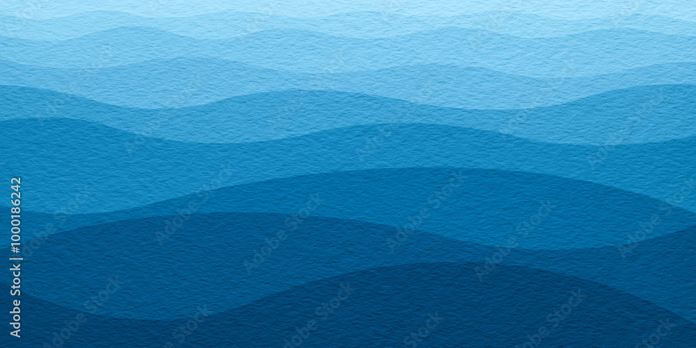 Aufkleber Abstract art wide panorama background azure blue colors. Watercolor painting on texture paper with pattern of sea waves. Abstract background with blue line as gradient for blank, page or template