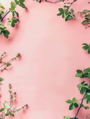 Naklejka premium The background is plain and beige, with some green leaves and branches partially visible around the edges of the frame