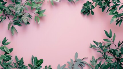 Naklejka premium The background is plain and beige, with some green leaves and branches partially visible around the edges of the frame