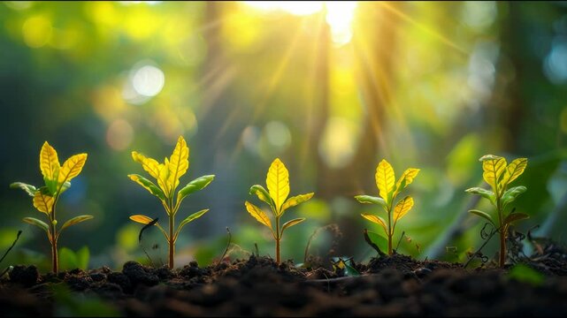 vibrant image of small green plants emerging from dark soil, symbolizing new growth and new beginnings under a warm, sunlit glowing backdrop.