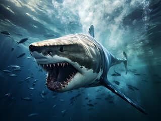 Naklejka premium great white shark with open mouth