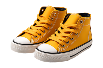 yellow kid's sneakers isolated on transparent background