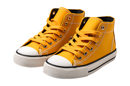 yellow kid's sneakers isolated on transparent background