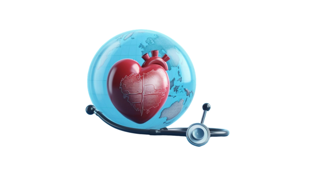 World heart day medical stethoscope isolated on transparent background