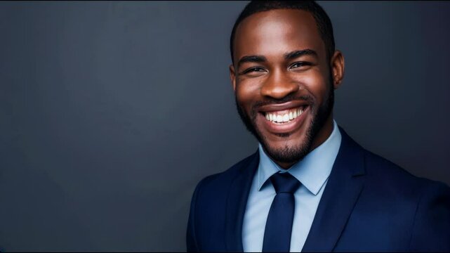 Black professional portrait against a white backdrop, african american young businessman in formal suit portrait. Smiling millennial confident black guy, isolated on grey background