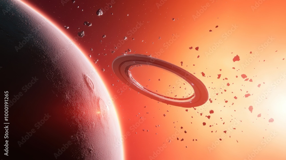 Poster a space station orbiting a planet with a futuristic, minimalist design, showcasing a strategy that e