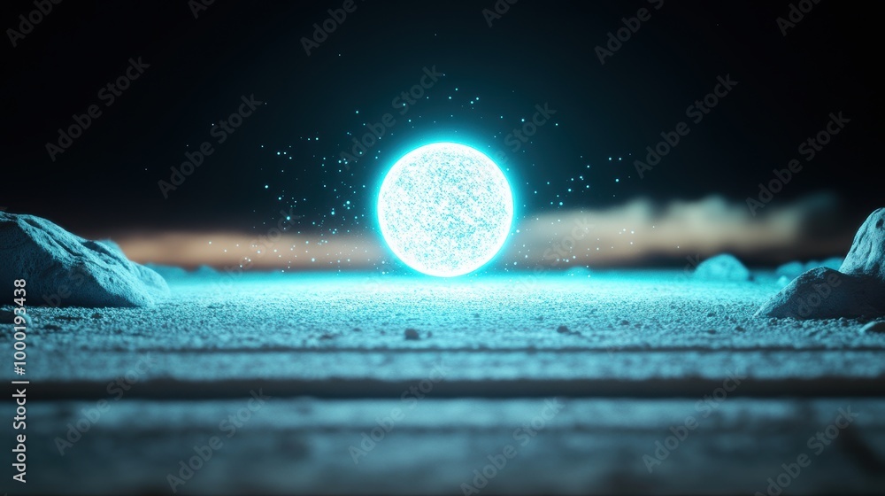 Poster a glowing orb, suspended in the void, emits a pulsating light, creating an aura of mystique and wond