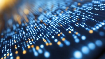Obraz premium Binary code flows across the surface, depicting digital processes and data transfer in a lively design