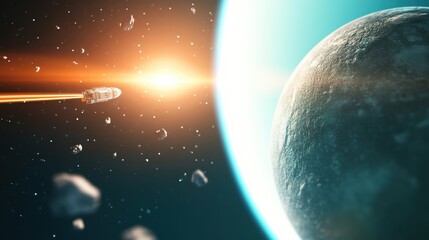 Obraz premium A spacecraft approaching a distant planet, capturing the excitement and anticipation of a new scientific endeavor.