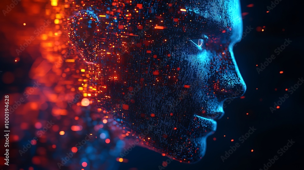 Poster abstract human face symbolizing the development of artificial intelligence systems