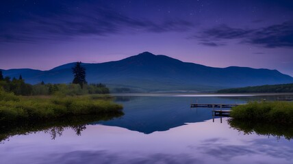 Fototapeta premium A photo of a serene landscape with a calm lake reflecting the sky