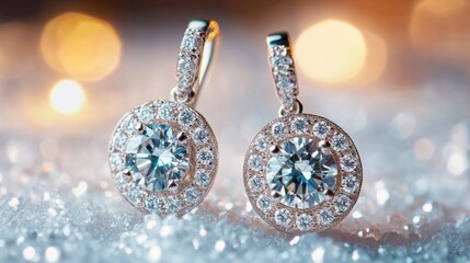 Circular Diamond Earrings on Glittering Background