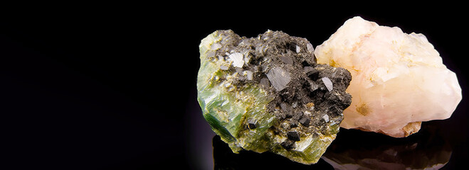 Gahnite is rare precious natural geological stone on gradient background in low key, isolate. AI generated.