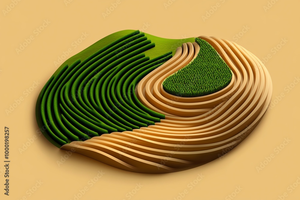 Aufkleber Minimal crop field design, with abstract lines and shapes representing rows of crops growing, capturing the essence of farming in a minimalist way