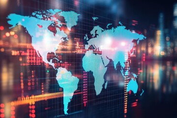 Digital World Map with City Lights in the Background