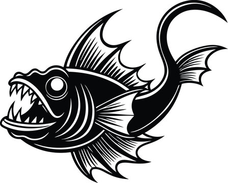 black fish with sharp teeth clip art preview