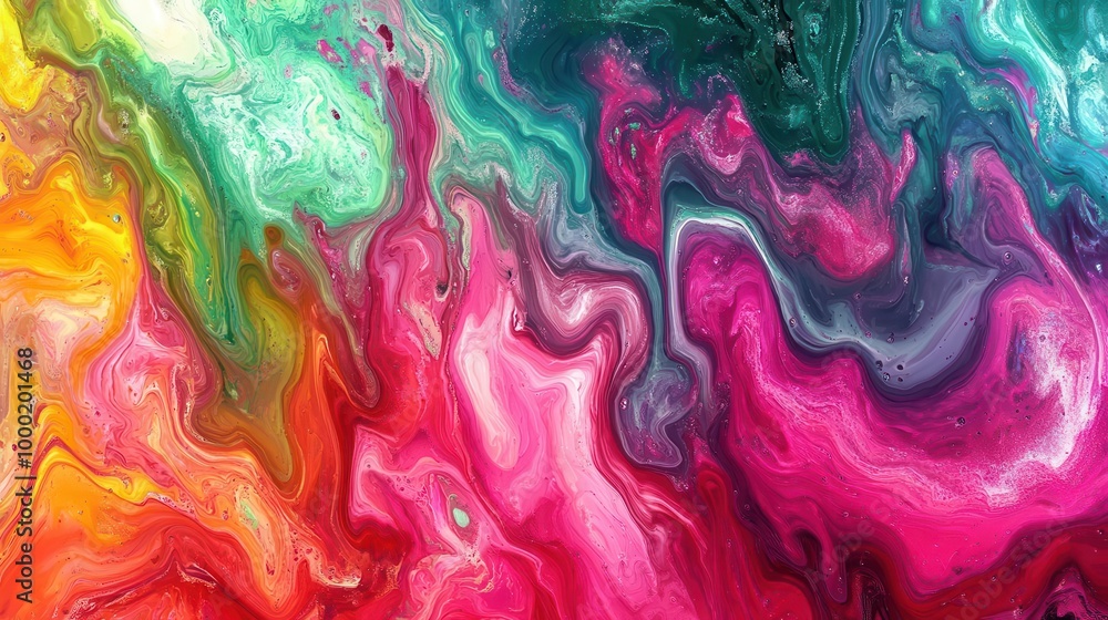 Poster psychedelic fluid art with vibrant colors melting and swirling abstract patterns liquid motion digit