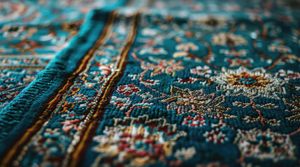 Fototapeta premium Intricate Close-Up of a Traditional Persian Rug with Detailed Floral Patterns and Rich Colors