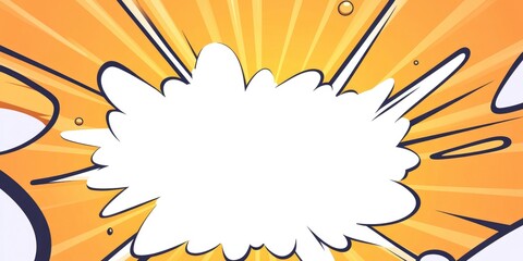 comic art of white cloud, yellow rays radiating out from the center background