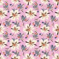 Beautiful pattern with flowers and leaf. Floral vector illustration.