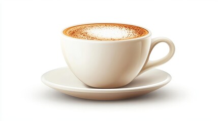 realistic cappuccino coffee cup with frothy milk foam isolated on white digital illustration