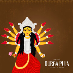 Vector illustration of Goddess Shri Durga for Durga Puja, Subh Navratri, with a vibrant red background