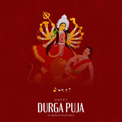 Vector illustration of Goddess Shri Durga for Durga Puja, Subh Navratri, with a vibrant red background