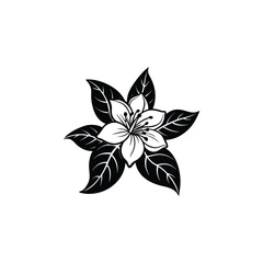 black and white branch flower jasmine outline isolated on background with word jasmine