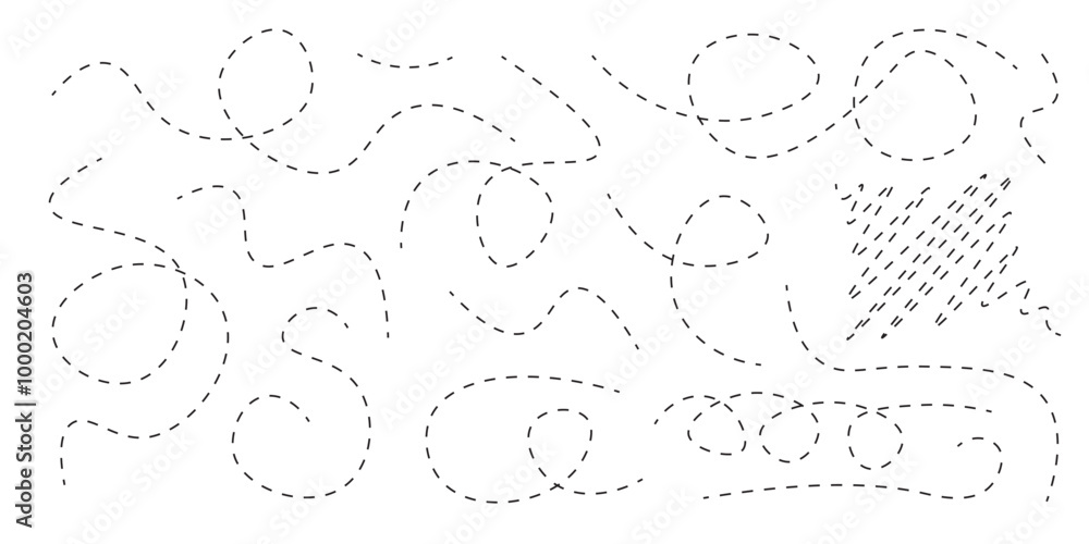 Wall mural hand-drawn dotted and dashed lines illustrations isolated collection set. vector icons in flat style