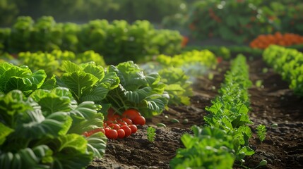 Lush herb garden filled with fresh greenery like basil, thyme, and rosemary, perfect for creating a serene garden scene.

