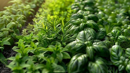 A vibrant herb garden featuring a variety of fresh, aromatic plants, ideal for adding natural beauty to any garden image.

