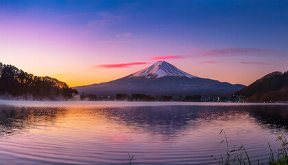 Mount Fuji Reflected in Lake Kawaguchi at Sunrise