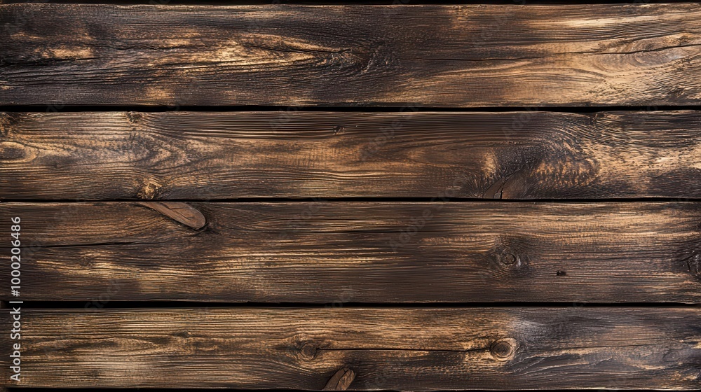 Poster rich brown wooden table texture emphasizing natural grain patterns topdown view of weathered planks 