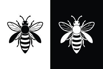Bee silhouette illustration Icon on White Vector Backgrounds.