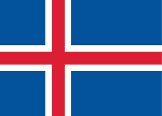 Fototapeta premium National Flag Iceland, Island, blue field with the white-edged red Nordic cross that extends to the edges; the vertical part of the cross is shifted to the hoist side