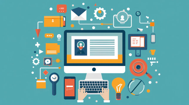 A visual of digital marketing strategies designed for educational institutions, focusing on student recruitment and online learning.