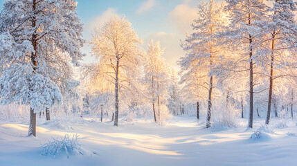 Fototapeta premium Beautiful Winter Forest Covered in Snow