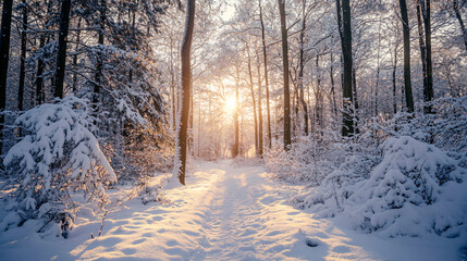 Beautiful Winter Forest Covered in Snow