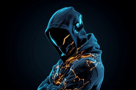 Minimalist hacker avatar silhouette, using abstract, bold lines to represent a faceless digital infiltrator