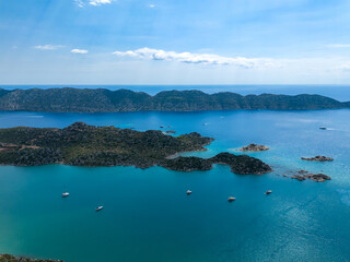Kekova Island in the Summer Season Drone Photo, Mediterranean Sea Kalekoy Kekova, Demre Antalya, Turkiye (Turkey)