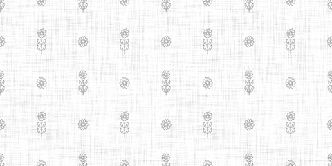 Seamless french taupe floral farmhouse linen printed fabric background. Light mottled grey cottage pattern. Shabby chic woven 2 tone cloth effect. Textile rustic organic ecru neutral all over print.