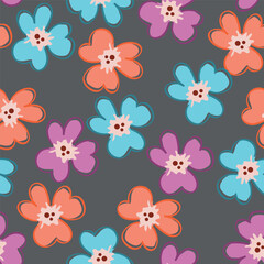 Fototapeta premium seamless pattern with pink narcissus, floral background, daffodil contour pattern